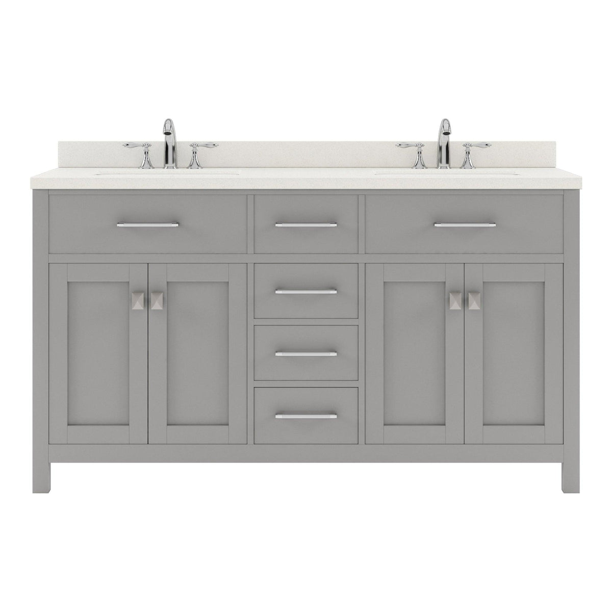  MD-2060-DWQRO-CG Cashmere Gray Caroline 60" Double Bath Vanity Set with Dazzle White Quartz Top & Oval Double Centered Basin