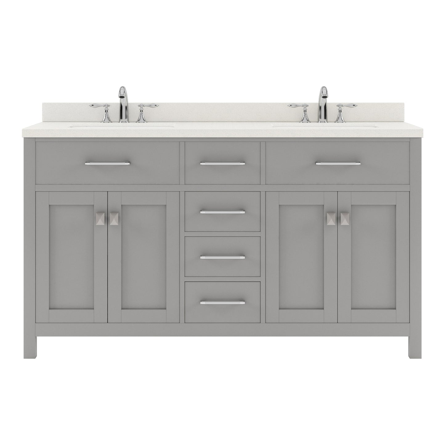  MD-2060-DWQRO-CG Cashmere Gray Caroline 60" Double Bath Vanity Set with Dazzle White Quartz Top & Oval Double Centered Basin