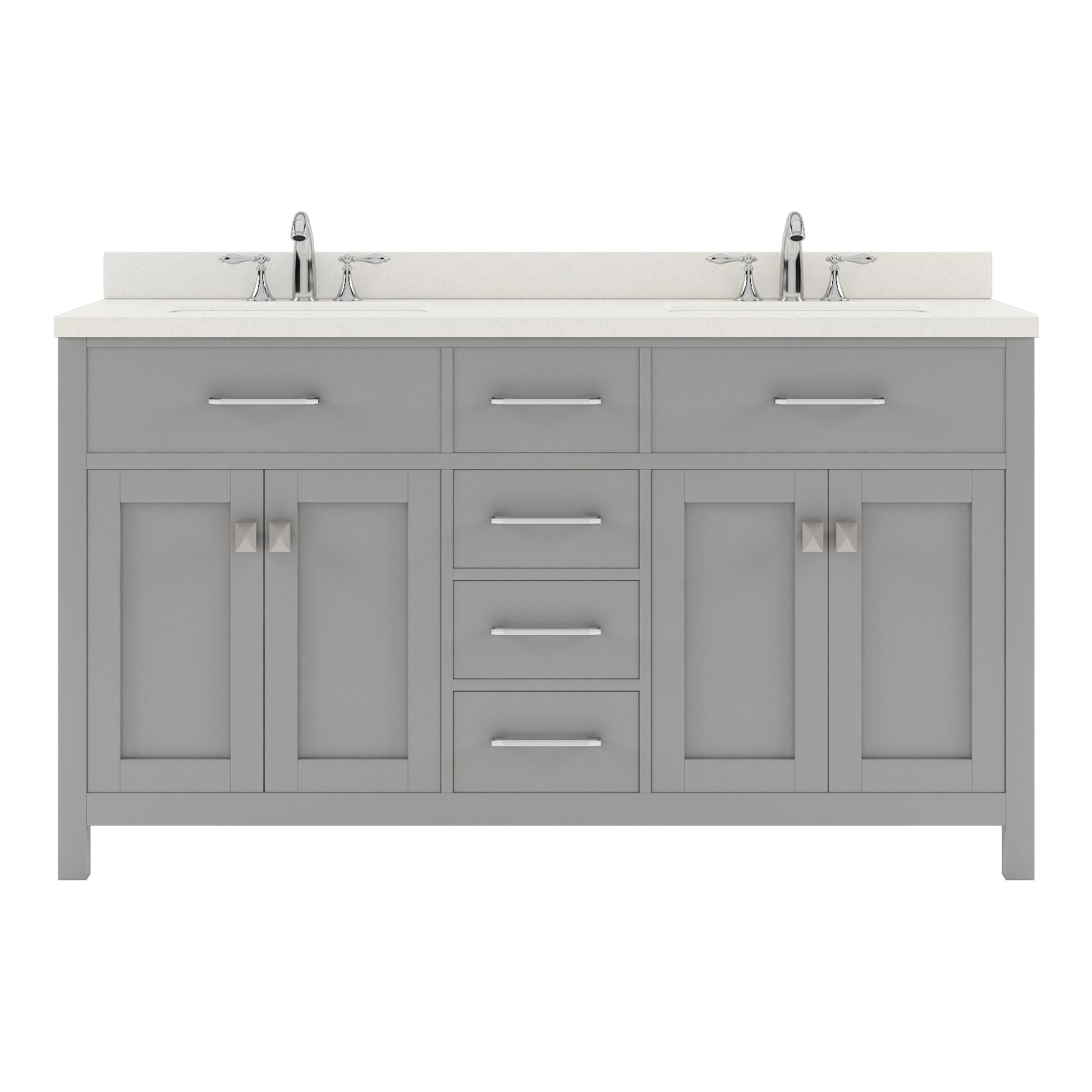  MD-2060-DWQRO-CG Cashmere Gray Caroline 60" Double Bath Vanity Set with Dazzle White Quartz Top & Oval Double Centered Basin