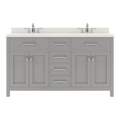  MD-2060-DWQRO-CG Cashmere Gray Caroline 60" Double Bath Vanity Set with Dazzle White Quartz Top & Oval Double Centered Basin