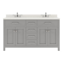 Load image into Gallery viewer,  MD-2060-DWQRO-CG Cashmere Gray Caroline 60&quot; Double Bath Vanity Set with Dazzle White Quartz Top &amp; Oval Double Centered Basin