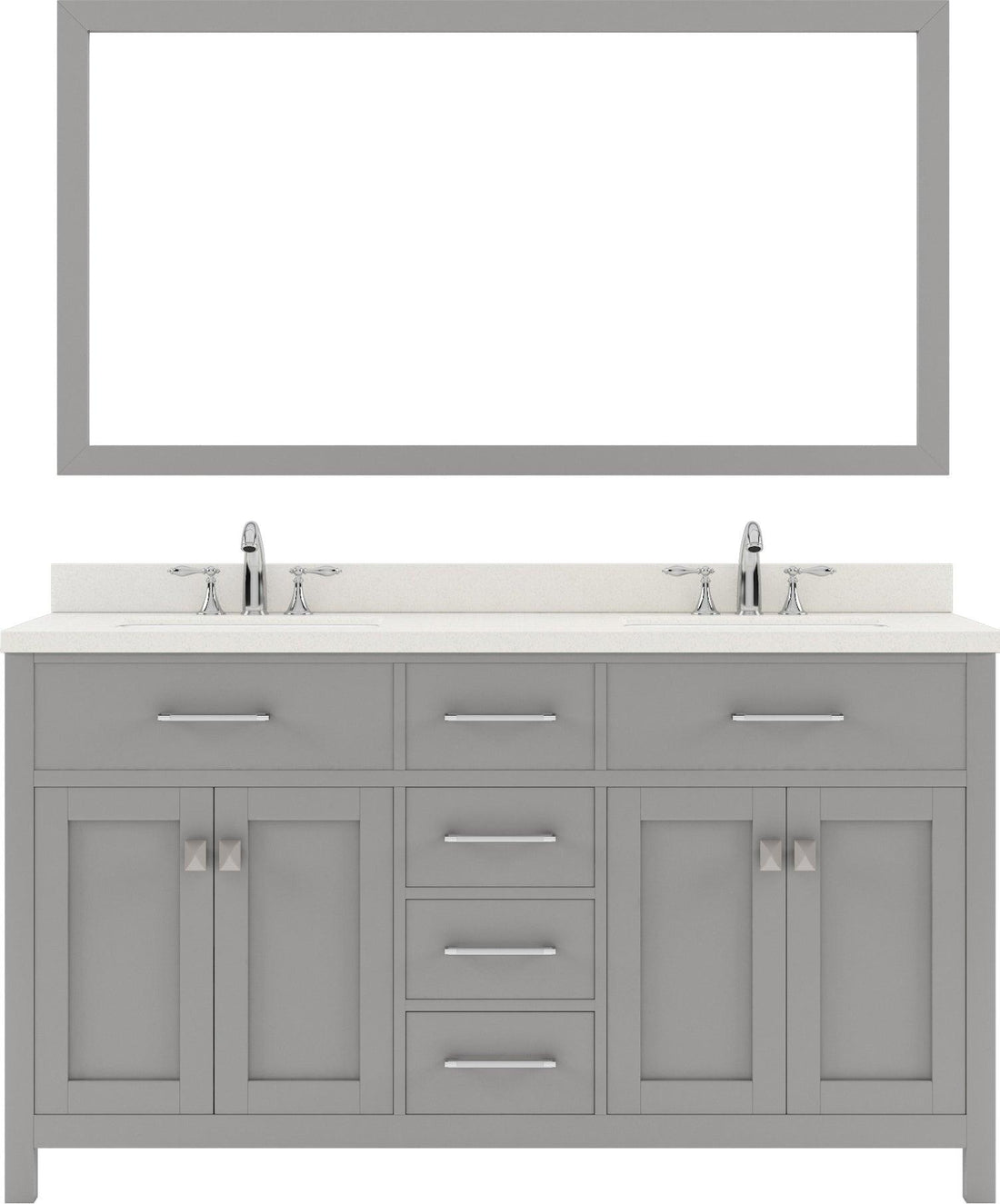  MD-2060-DWQRO-CG Cashmere Gray Caroline 60" Double Bath Vanity Set with Dazzle White Quartz Top & Oval Double Centered Basin, Mirror