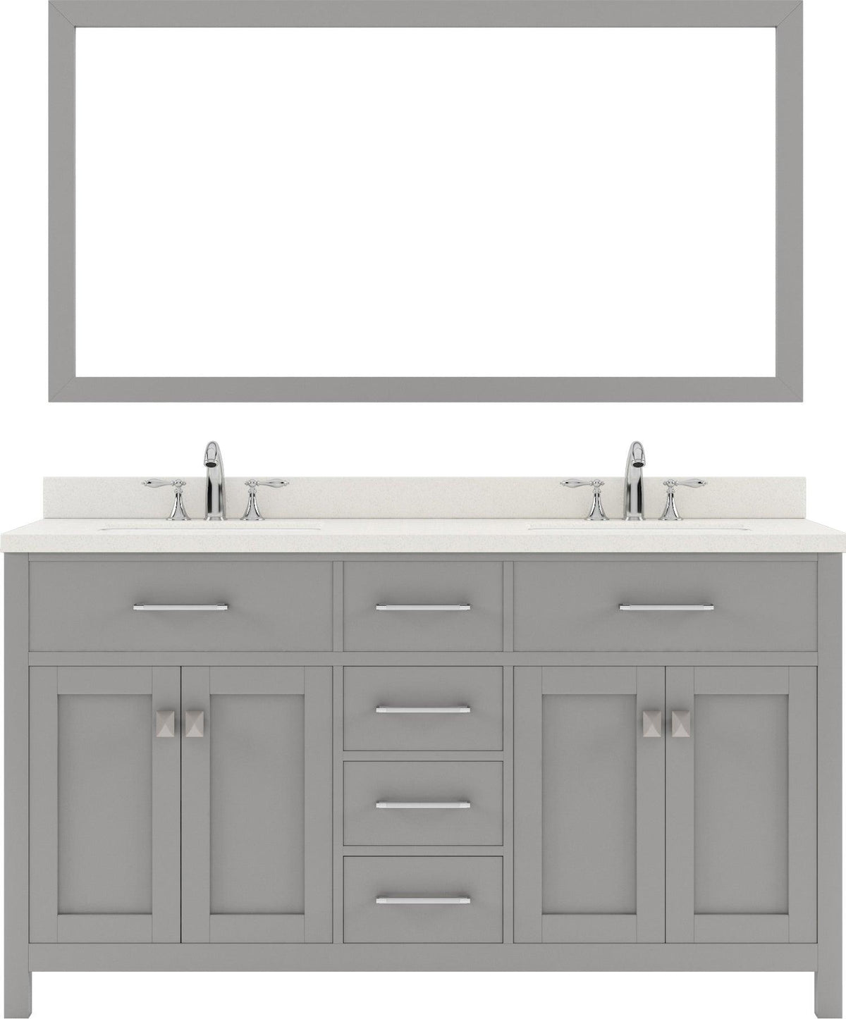  MD-2060-DWQRO-CG Cashmere Gray Caroline 60" Double Bath Vanity Set with Dazzle White Quartz Top & Oval Double Centered Basin, Mirror