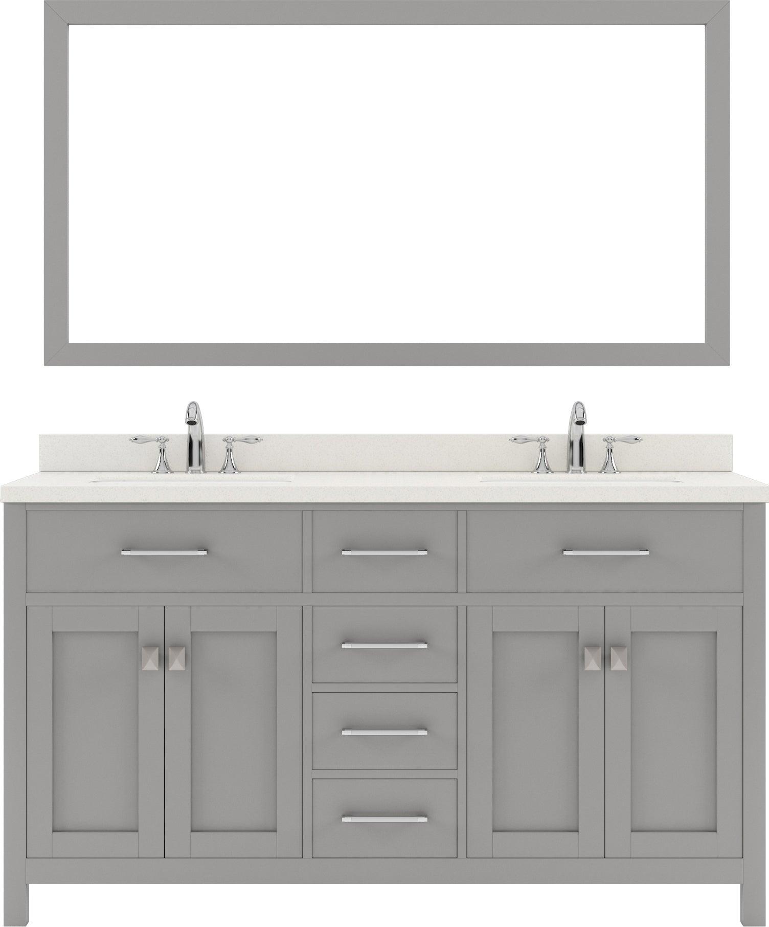 MD-2060-DWQRO-CG Cashmere Gray Caroline 60" Double Bath Vanity Set with Dazzle White Quartz Top & Oval Double Centered Basin, Mirror