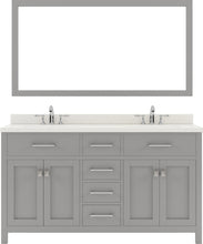 Load image into Gallery viewer,  MD-2060-DWQRO-CG Cashmere Gray Caroline 60&quot; Double Bath Vanity Set with Dazzle White Quartz Top &amp; Oval Double Centered Basin, Mirror