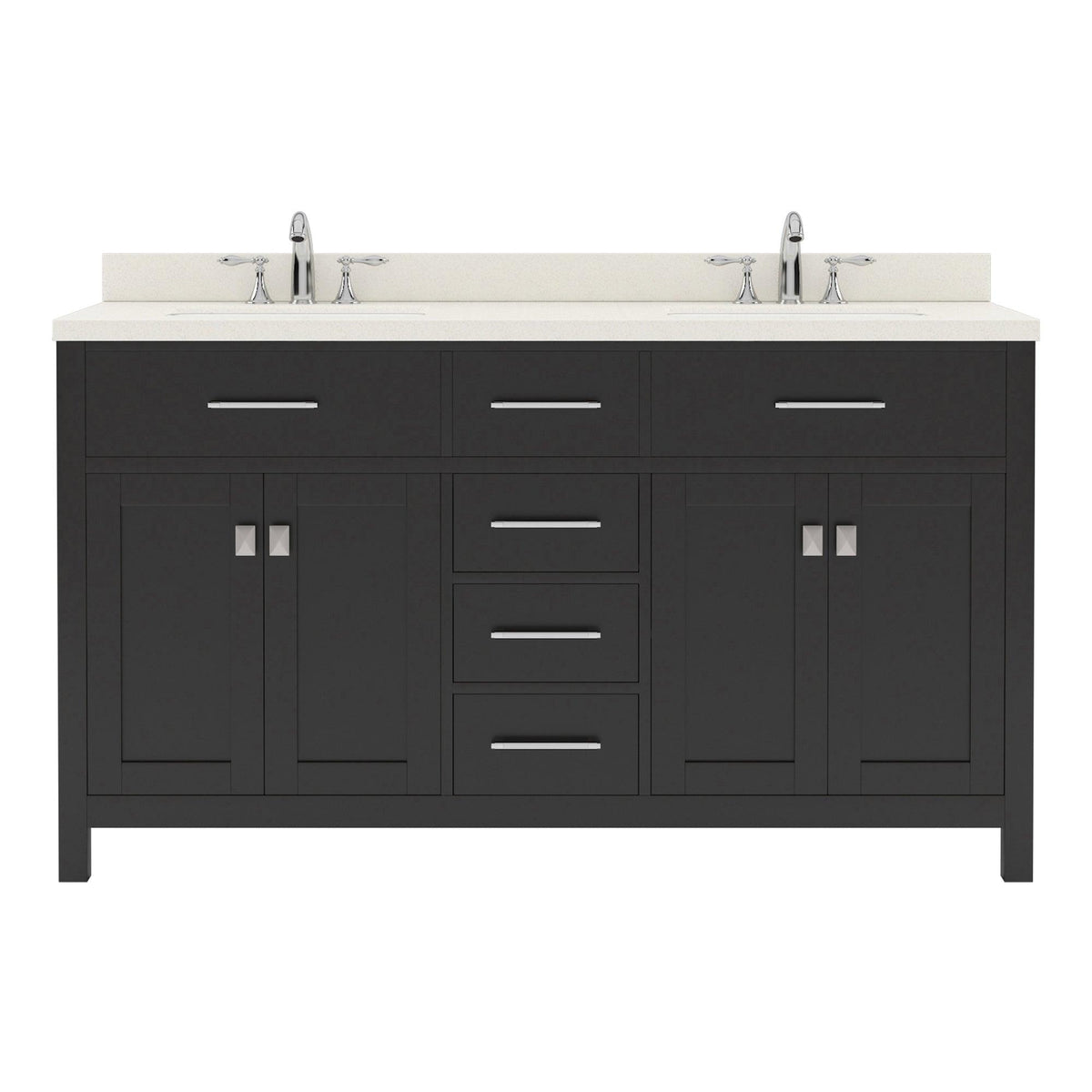  MD-2060-DWQRO-ES Espresso Caroline 60" Double Bath Vanity Set with Dazzle White Quartz Top & Oval Double Centered Basin