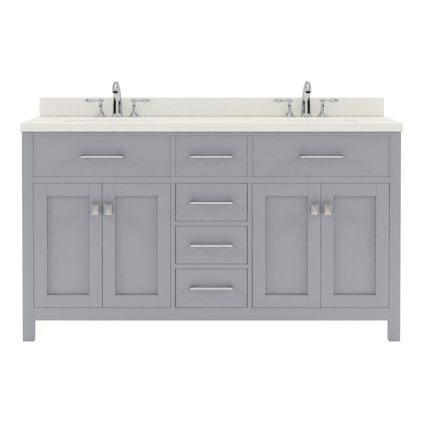  MD-2060-DWQRO-GR Gray Caroline 60" Double Bath Vanity Set with Dazzle White Quartz Top & Oval Double Centered Basin