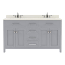 Load image into Gallery viewer,  MD-2060-DWQRO-GR Gray Caroline 60&quot; Double Bath Vanity Set with Dazzle White Quartz Top &amp; Oval Double Centered Basin