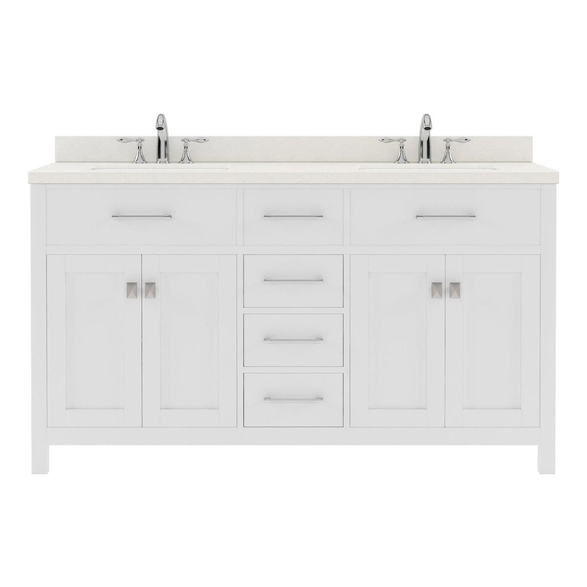  MD-2060-DWQRO-WH White Caroline 60" Double Bath Vanity Set with Dazzle White Quartz Top & Oval Double Centered Basin