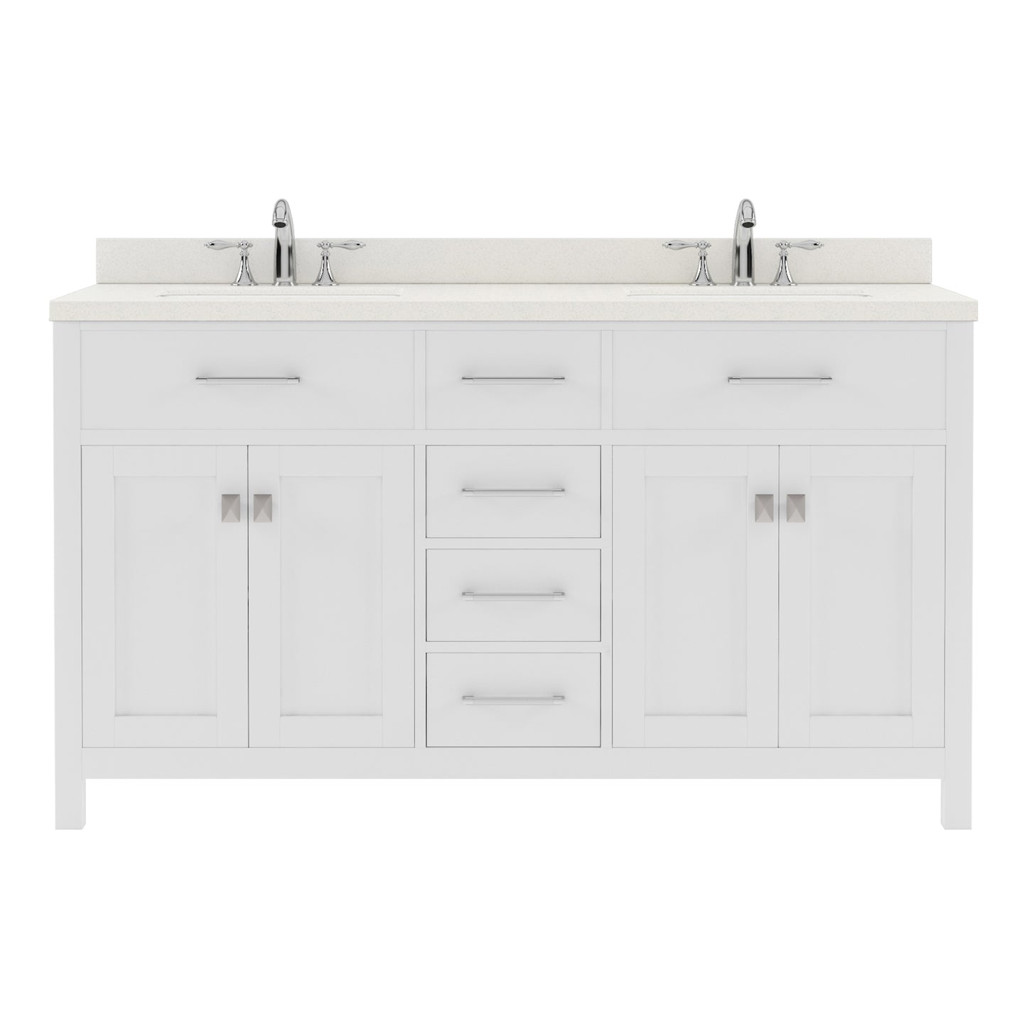  MD-2060-DWQRO-WH White Caroline 60" Double Bath Vanity Set with Dazzle White Quartz Top & Oval Double Centered Basin