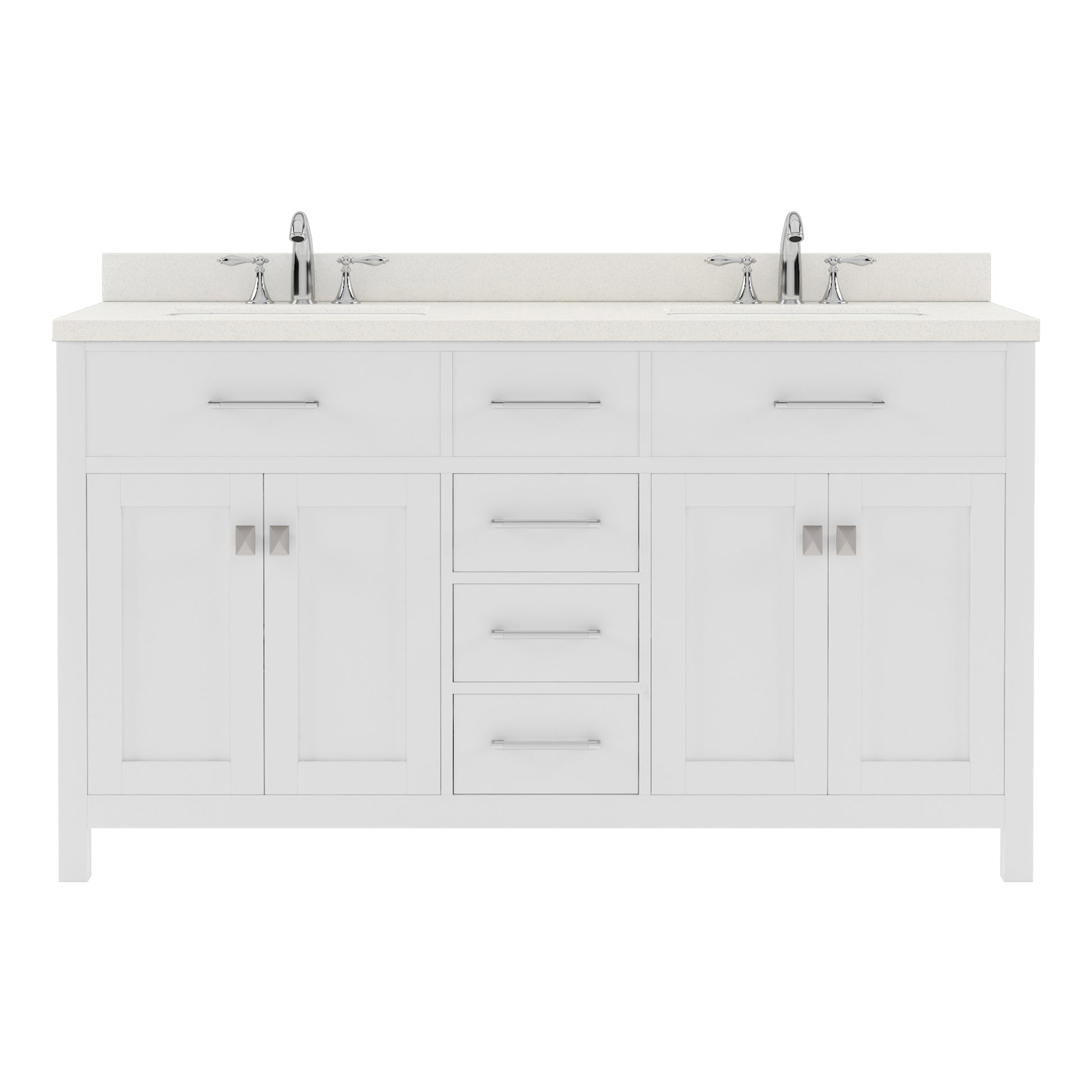  MD-2060-DWQRO-WH White Caroline 60" Double Bath Vanity Set with Dazzle White Quartz Top & Oval Double Centered Basin