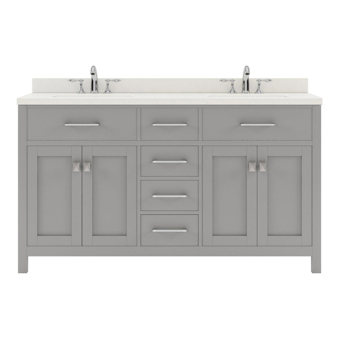 MD-2060-DWQSQ-CG Cashmere Gray Caroline 60" Double Bath Vanity Set with Dazzle White Quartz Top & Rectangular Double Centered Basin, Mirror