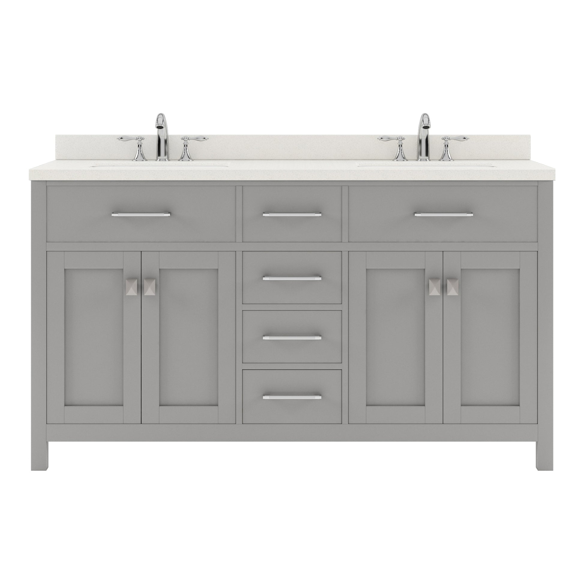 MD-2060-DWQSQ-CG Cashmere Gray Caroline 60" Double Bath Vanity Set with Dazzle White Quartz Top & Rectangular Double Centered Basin