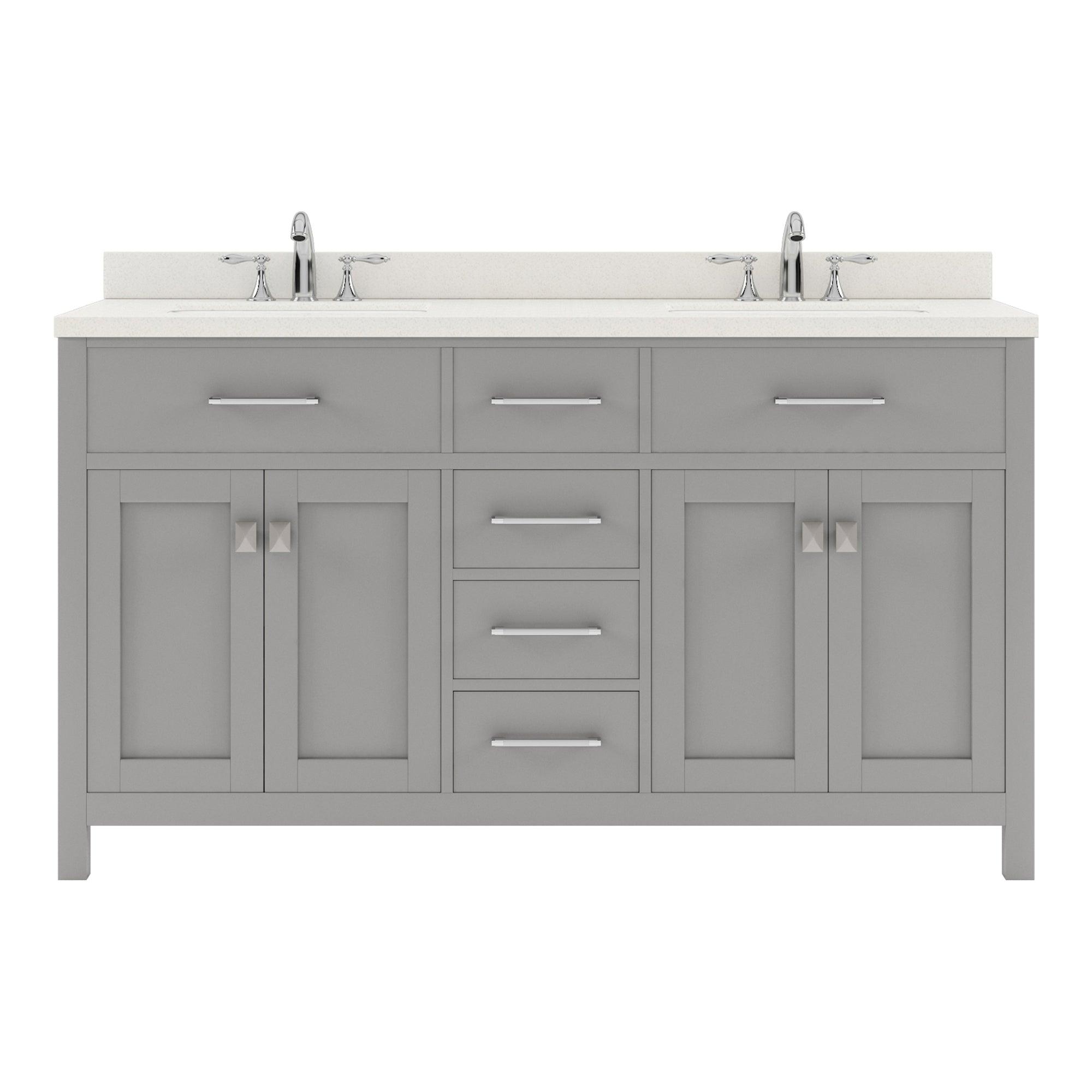 MD-2060-DWQSQ-CG Cashmere Gray Caroline 60" Double Bath Vanity Set with Dazzle White Quartz Top & Rectangular Double Centered Basin