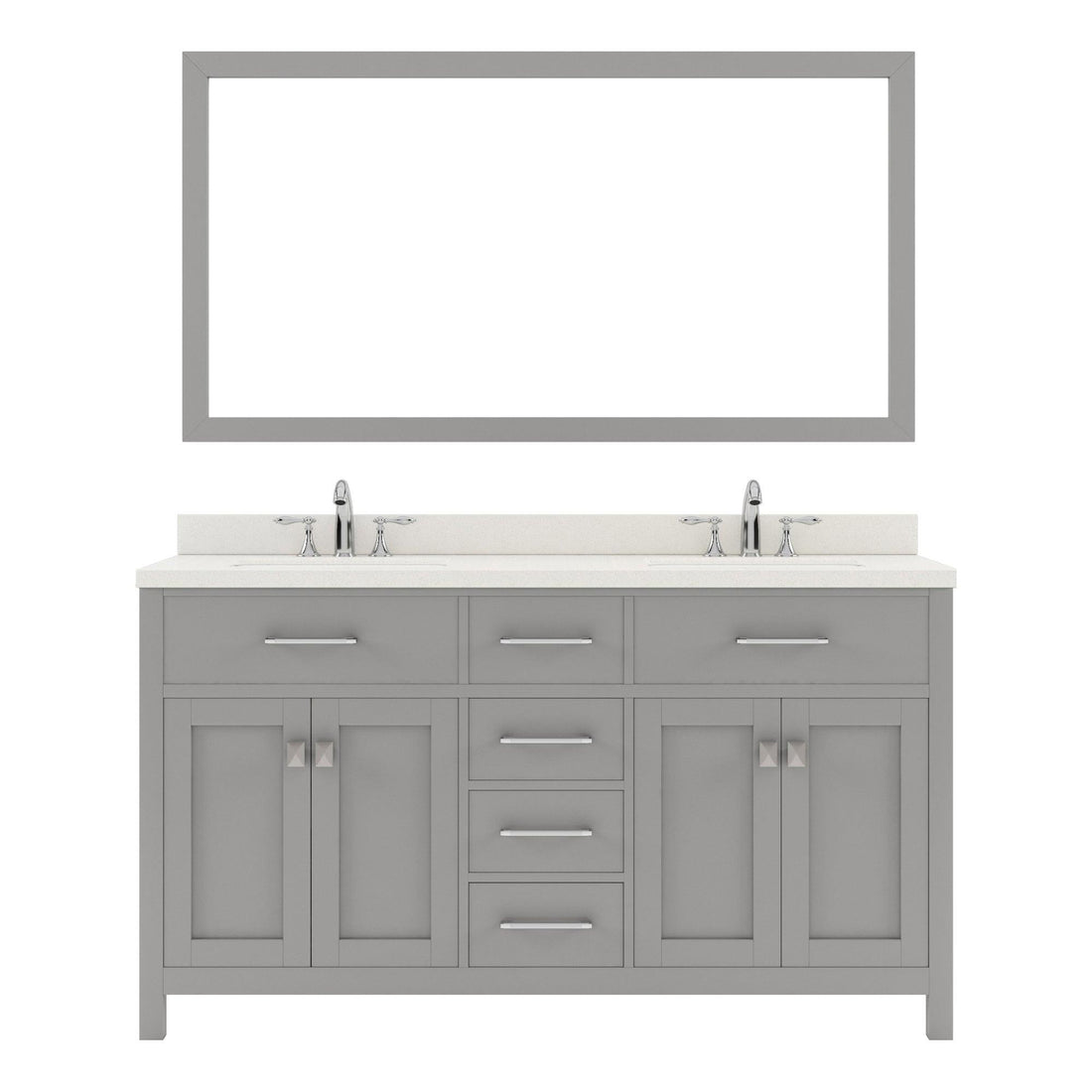 MD-2060-DWQSQ-CG Cashmere Gray Caroline 60" Double Bath Vanity Set with Dazzle White Quartz Top & Rectangular Double Centered Basin, Mirror