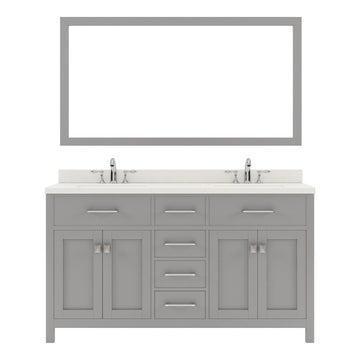 MD-2060-DWQSQ-CG Cashmere Gray Caroline 60" Double Bath Vanity Set with Dazzle White Quartz Top & Rectangular Double Centered Basin, Mirror