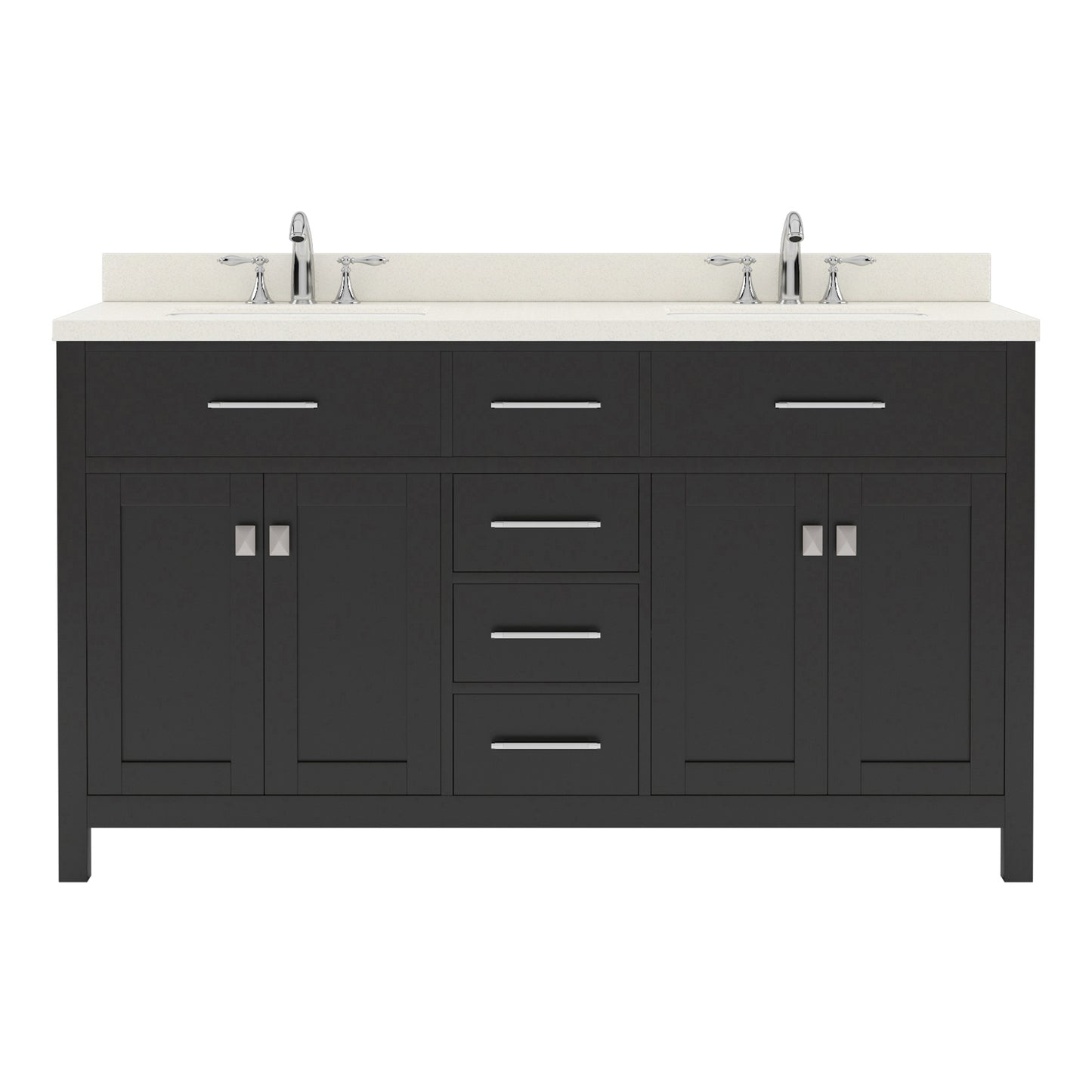 MD-2060-DWQSQ-ES Espresso  Caroline 60" Double Bath Vanity Set with Dazzle White Quartz Top & Rectangular Double Centered Basin