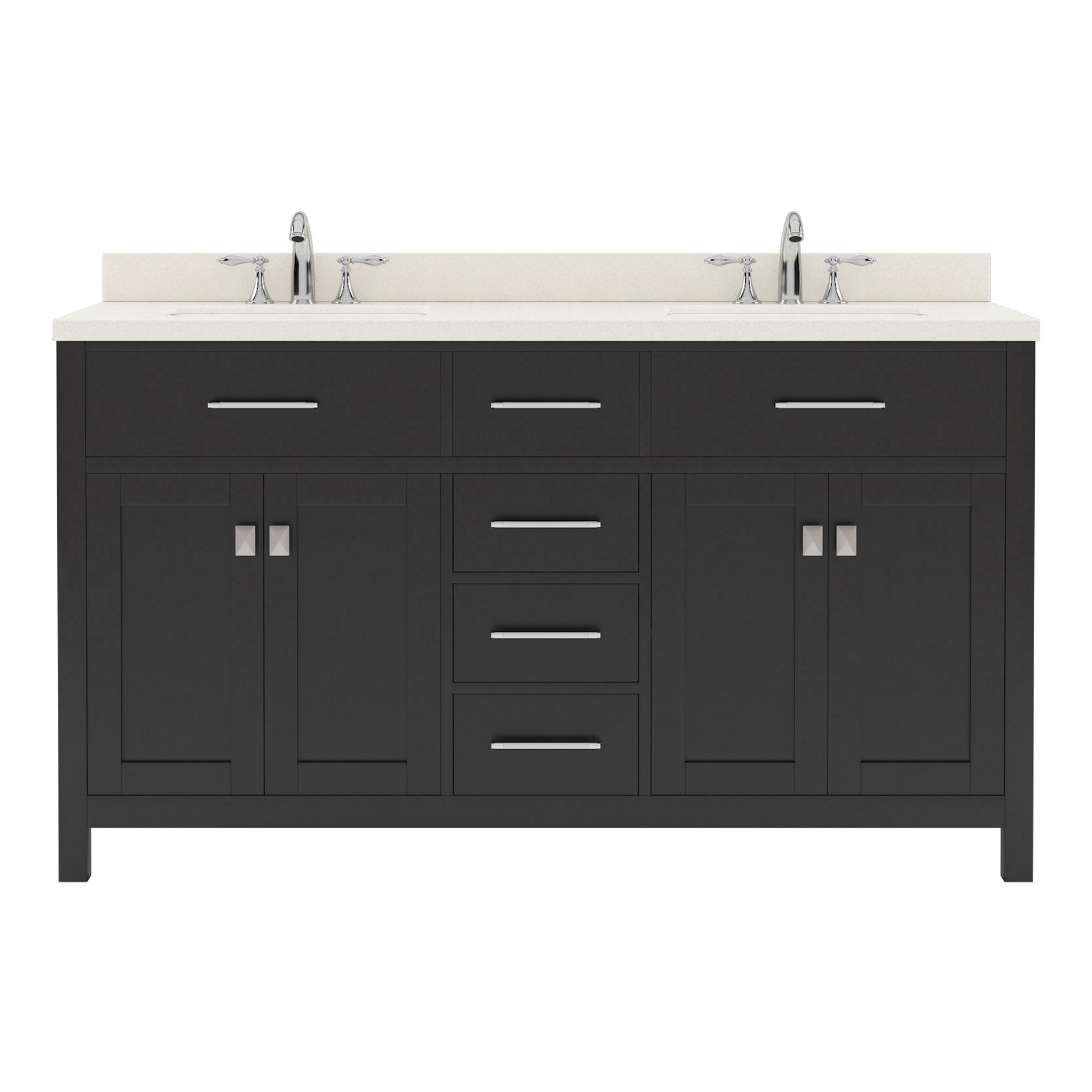 MD-2060-DWQSQ-ES Espresso  Caroline 60" Double Bath Vanity Set with Dazzle White Quartz Top & Rectangular Double Centered Basin