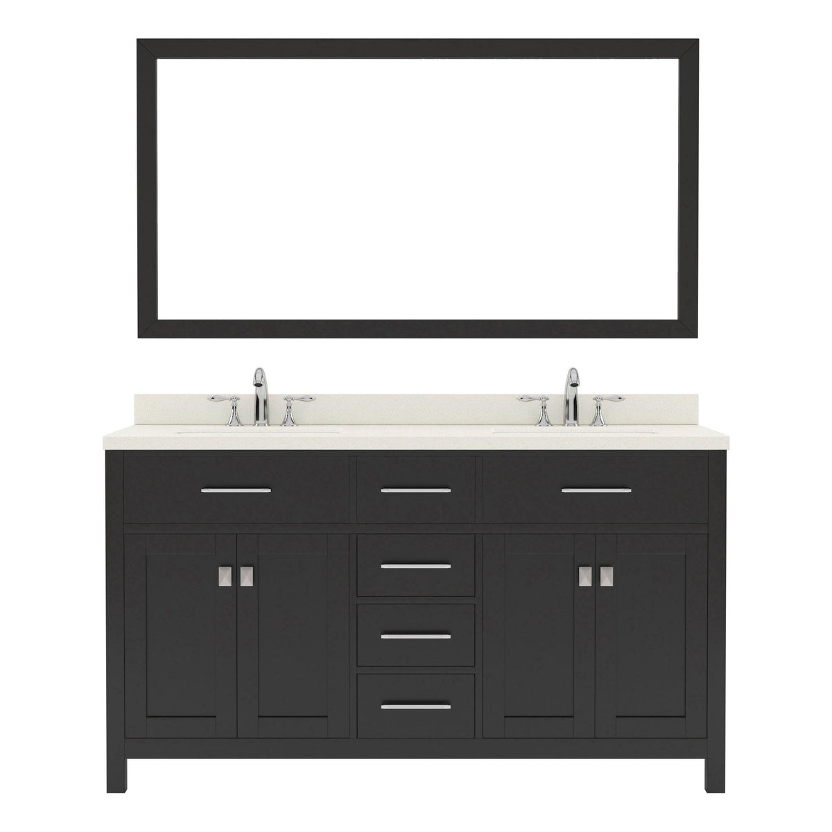 MD-2060-DWQSQ-ES Espresso Caroline 60" Double Bath Vanity Set with Dazzle White Quartz Top & Rectangular Double Centered Basin, Mirror
