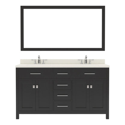 MD-2060-DWQSQ-ES Espresso Caroline 60" Double Bath Vanity Set with Dazzle White Quartz Top & Rectangular Double Centered Basin, Mirror