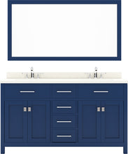 Load image into Gallery viewer, MD-2060-DWQSQ-FV Blue Caroline 60&quot; Double Bath Vanity Set with Dazzle White Quartz Top &amp; Rectangular Double Centered Basin, Mirror