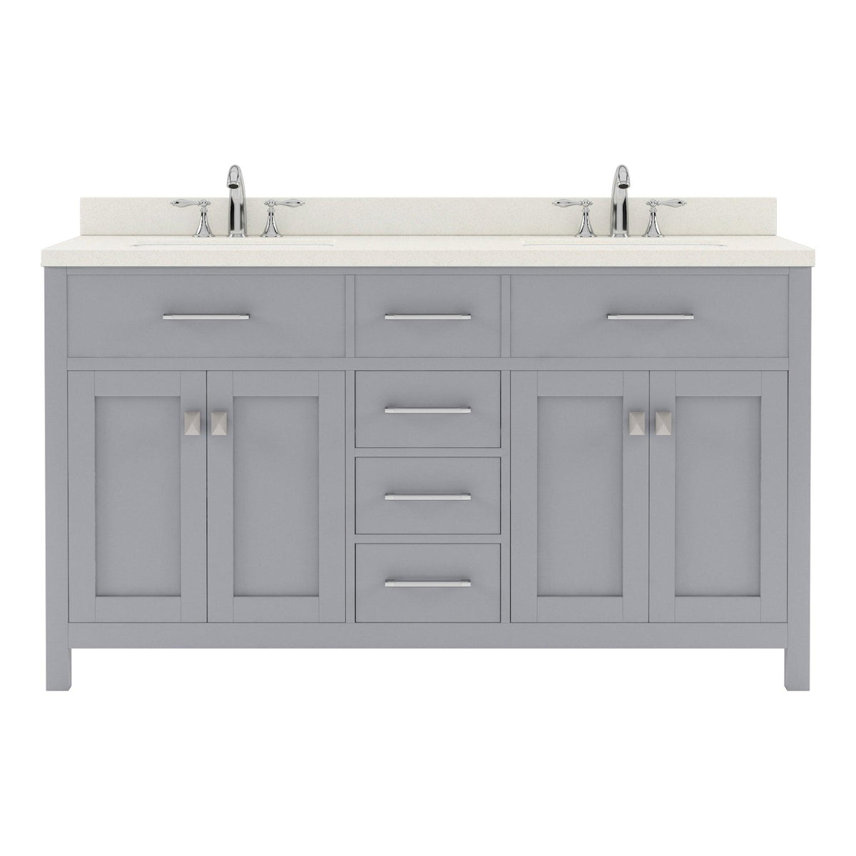 MD-2060-DWQSQ-GR Gray Caroline 60" Double Bath Vanity Set with Dazzle White Quartz Top & Rectangular Double Centered Basin