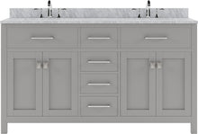 Load image into Gallery viewer, MD-2060-WMSQ-CG Cashmere Gray Caroline 60&quot; Double Bath Vanity Set with Italian Carrara White Marble Top &amp; Rectangular Double Centered Basin