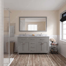 Load image into Gallery viewer, MD-2060-WMSQ-CG Cashmere Gray Caroline 60&quot; Double Bath Vanity Set with Italian Carrara White Marble Top &amp; Rectangular Double Centered Basin, Mirror 1