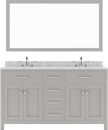 MD-2060-WMSQ-CG Cashmere Gray Caroline 60" Double Bath Vanity Set with Italian Carrara White Marble Top & Rectangular Double Centered Basin, Mirror