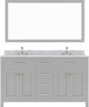 Load image into Gallery viewer, MD-2060-WMSQ-CG Cashmere Gray Caroline 60&quot; Double Bath Vanity Set with Italian Carrara White Marble Top &amp; Rectangular Double Centered Basin, Mirror