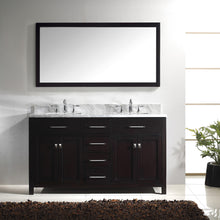 Load image into Gallery viewer, MD-2060-WMSQ-ES Espresso Caroline 60&quot; Double Bath Vanity Set with Italian Carrara White Marble Top &amp; Rectangular Double Centered Basin, Mirror  1