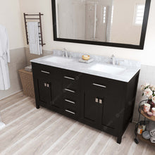 Load image into Gallery viewer, MD-2060-WMSQ-ES Espresso Caroline 60&quot; Double Bath Vanity Set with Italian Carrara White Marble Top &amp; Rectangular Double Centered Basin, Mirror  side