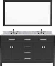 Load image into Gallery viewer, MD-2060-WMSQ-ES Espresso Caroline 60&quot; Double Bath Vanity Set with Italian Carrara White Marble Top &amp; Rectangular Double Centered Basin, Mirror 