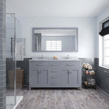Load image into Gallery viewer, MD-2060-WMSQ-GR  Gray Caroline 60&quot; Double Bath Vanity Set with Italian Carrara White Marble Top &amp; Rectangular Double Centered Basin, Mirror styled