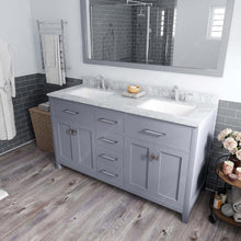 Load image into Gallery viewer, MD-2060-WMSQ-GR  Gray Caroline 60&quot; Double Bath Vanity Set with Italian Carrara White Marble Top &amp; Rectangular Double Centered Basin, Mirror side