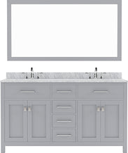 Load image into Gallery viewer, MD-2060-WMSQ-GR  Gray Caroline 60&quot; Double Bath Vanity Set with Italian Carrara White Marble Top &amp; Rectangular Double Centered Basin, Mirror