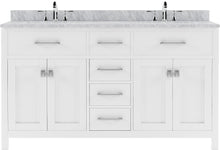 Load image into Gallery viewer, MD-2060-WMSQ-WH White Caroline 60&quot; Double Bath Vanity Set with Italian Carrara White Marble Top &amp; Rectangular Double Centered Basin
