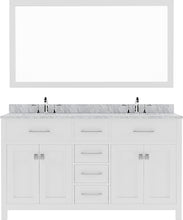 Load image into Gallery viewer, MD-2060-WMSQ-WH White Caroline 60&quot; Double Bath Vanity Set with Italian Carrara White Marble Top &amp; Rectangular Double Centered Basin, Mirror 