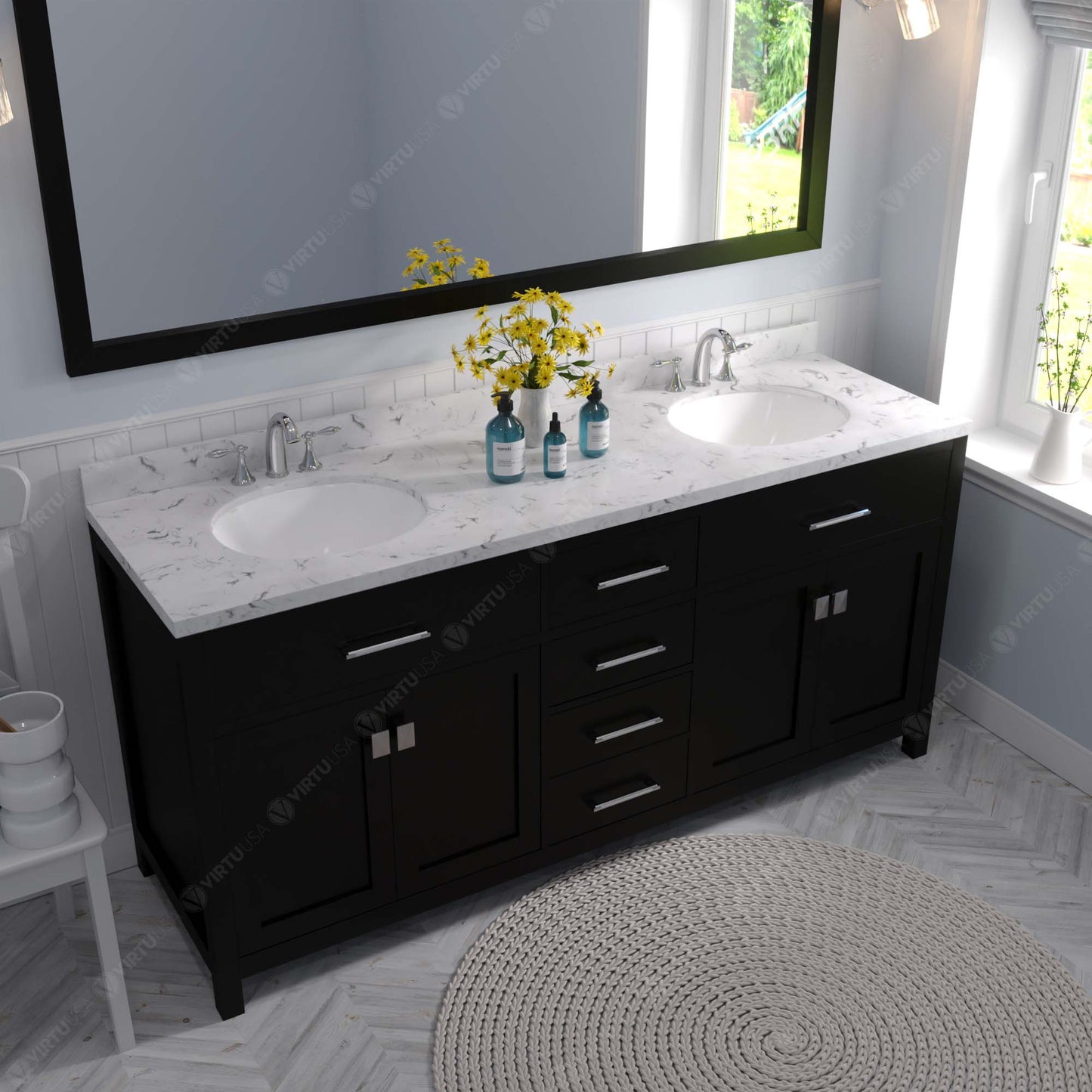 Caroline 72" Double Bath Vanity Set with Cultured Marble Quartz Top & Oval Centered Basin