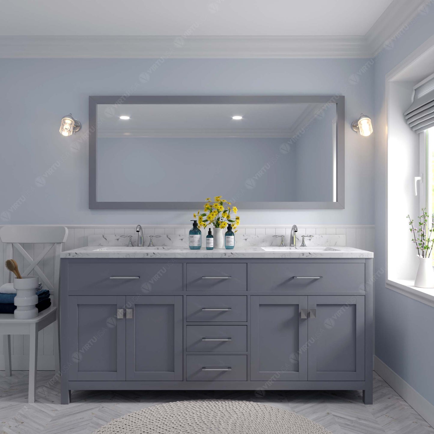 Caroline 72" Double Bath Vanity Set with Cultured Marble Quartz Top & Oval Centered Basin