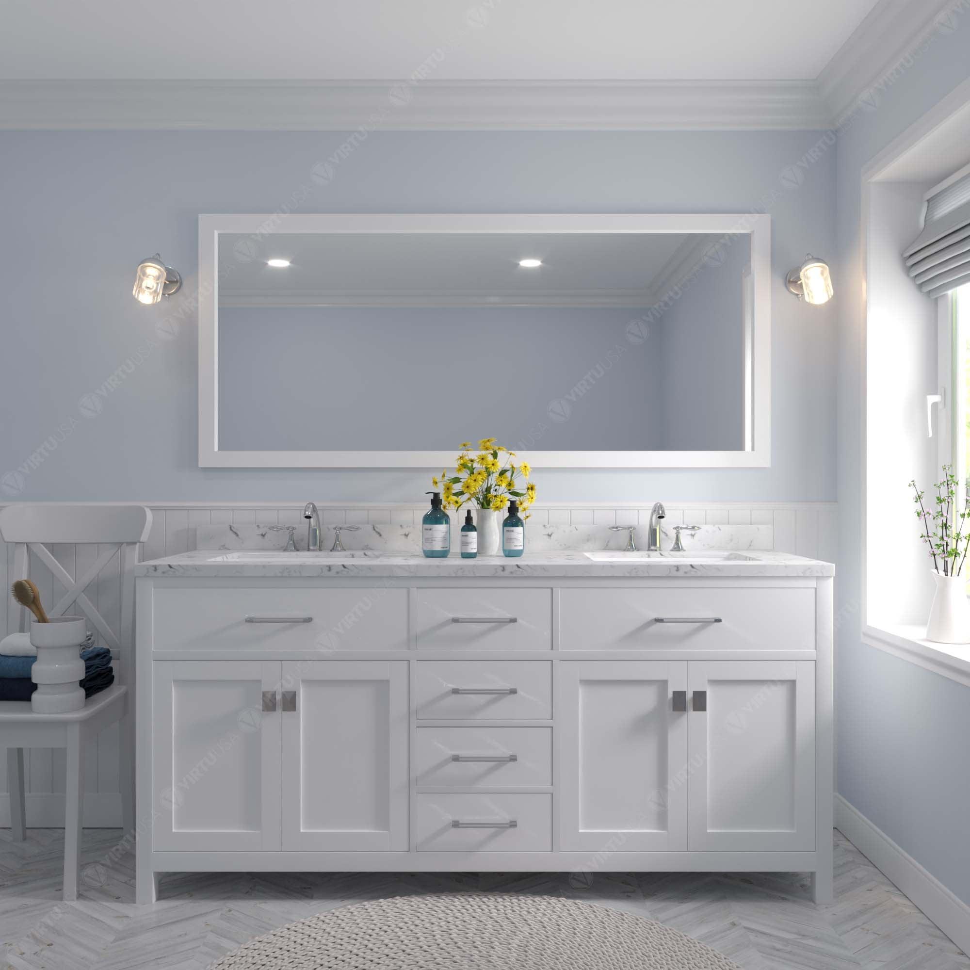 Caroline 72" Double Bath Vanity Set with Cultured Marble Quartz Top & Oval Centered Basin