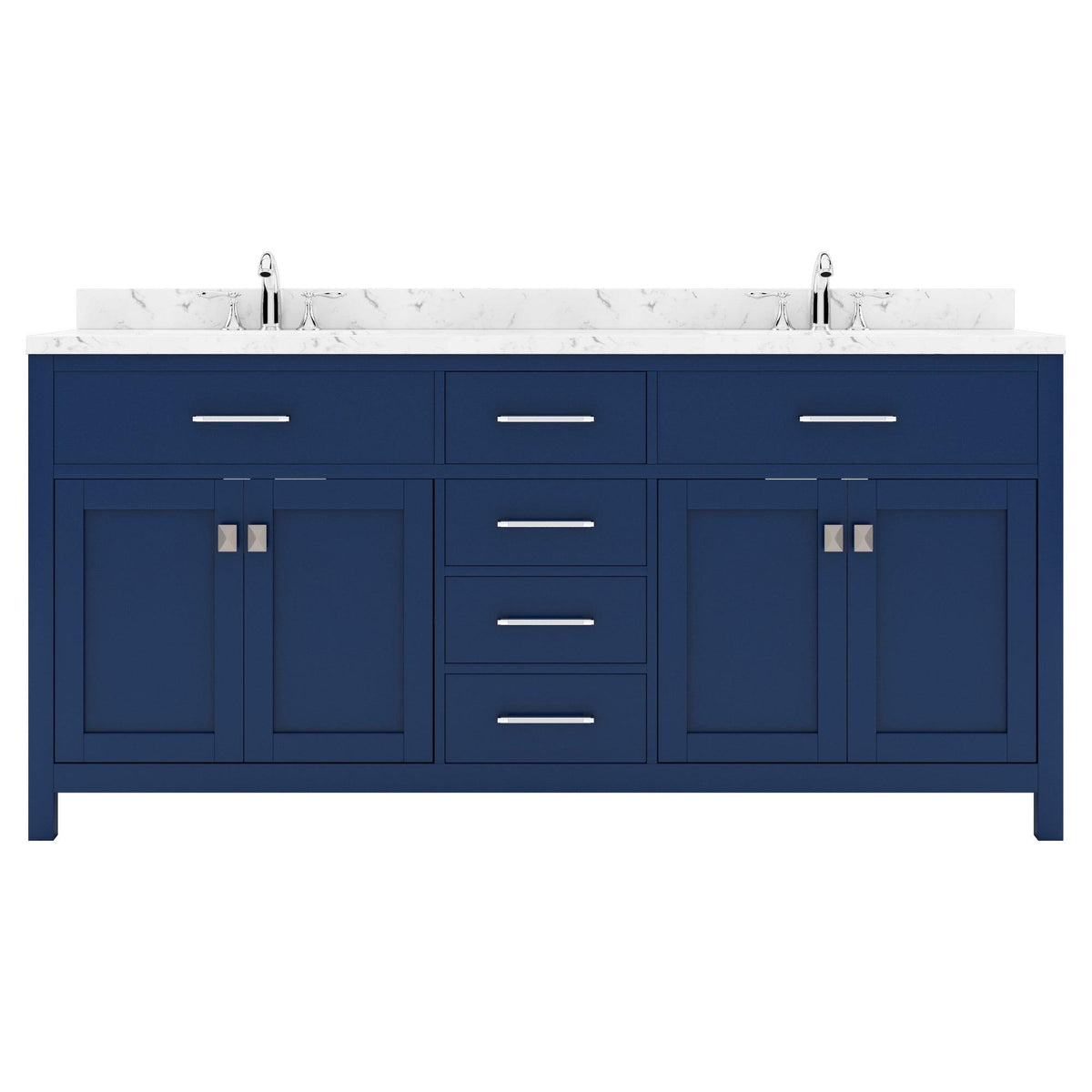 MD-2072-CMSQ-FB Blue Caroline 72" Double Bath Vanity Set with Cultured Marble Quartz Top & Rectangular Centered Basin