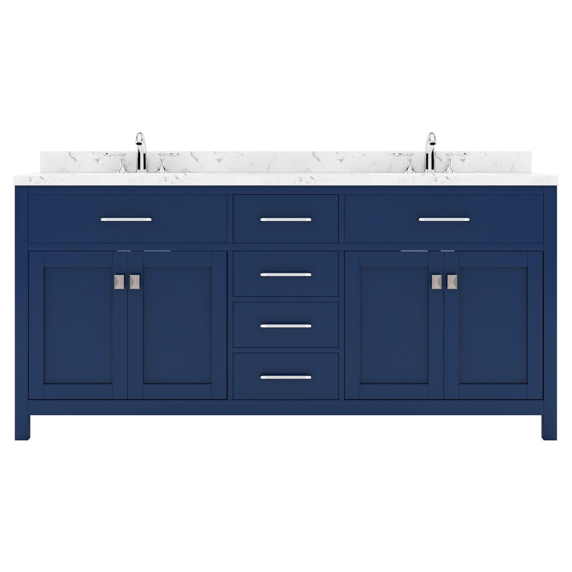 MD-2072-CMSQ-FB Blue Caroline 72" Double Bath Vanity Set with Cultured Marble Quartz Top & Rectangular Centered Basin