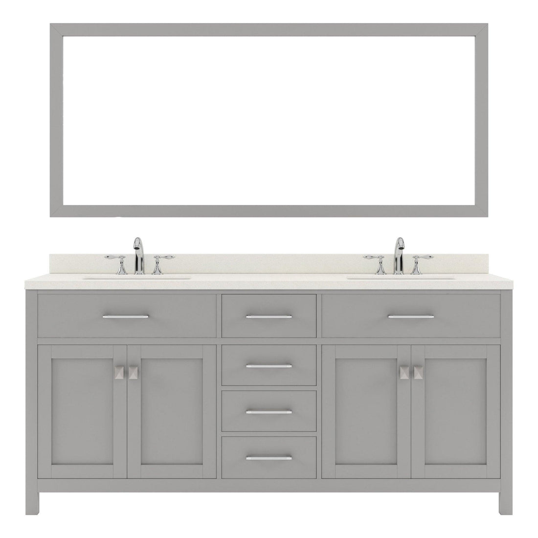 MD-2072-DWQRO-CG Cashmere Gray Caroline 72" Double Bath Vanity Set with Dazzle White Quartz Top & Oval Double Centered Basin, Mirror