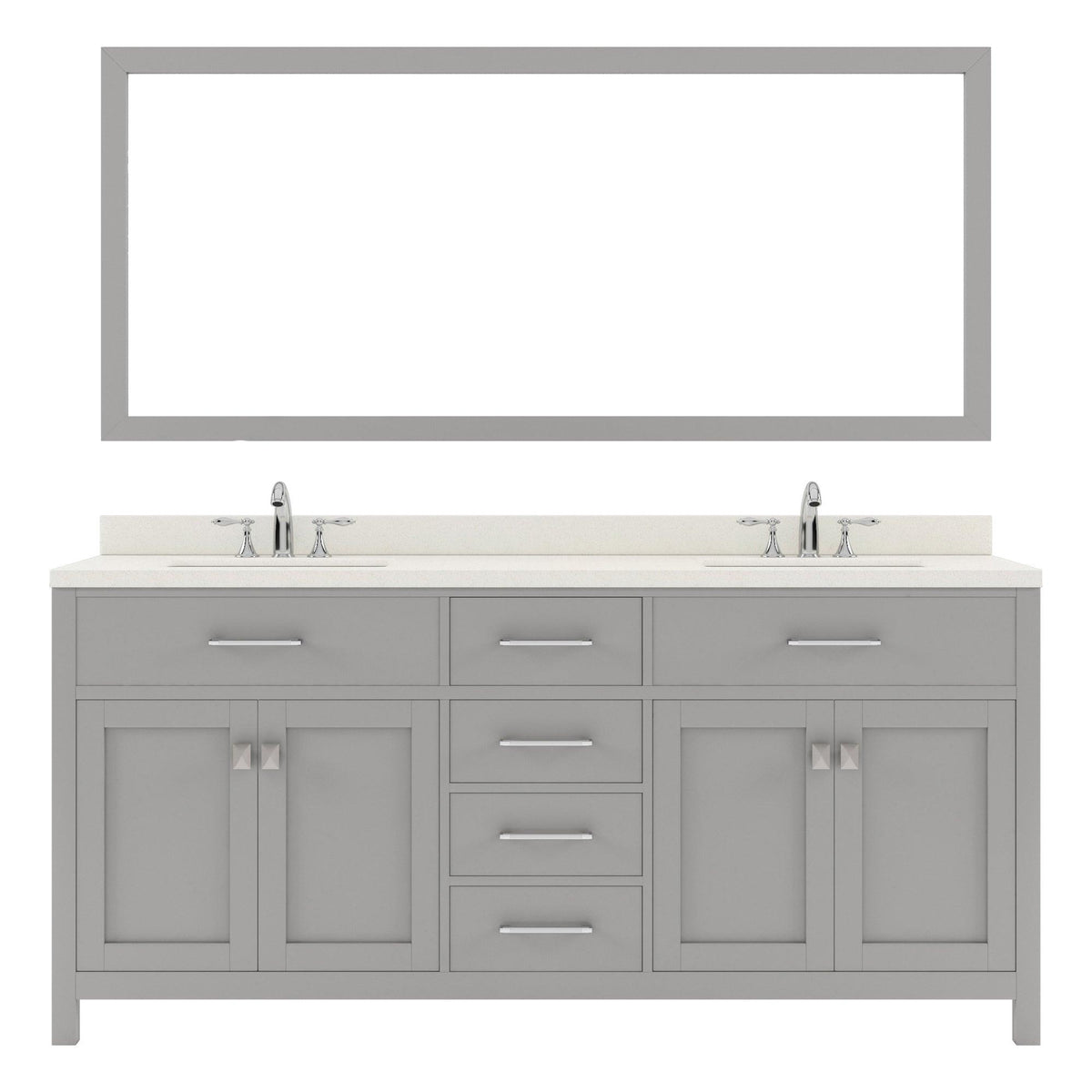 MD-2072-DWQRO-CG Cashmere Gray Caroline 72" Double Bath Vanity Set with Dazzle White Quartz Top & Oval Double Centered Basin, Mirror