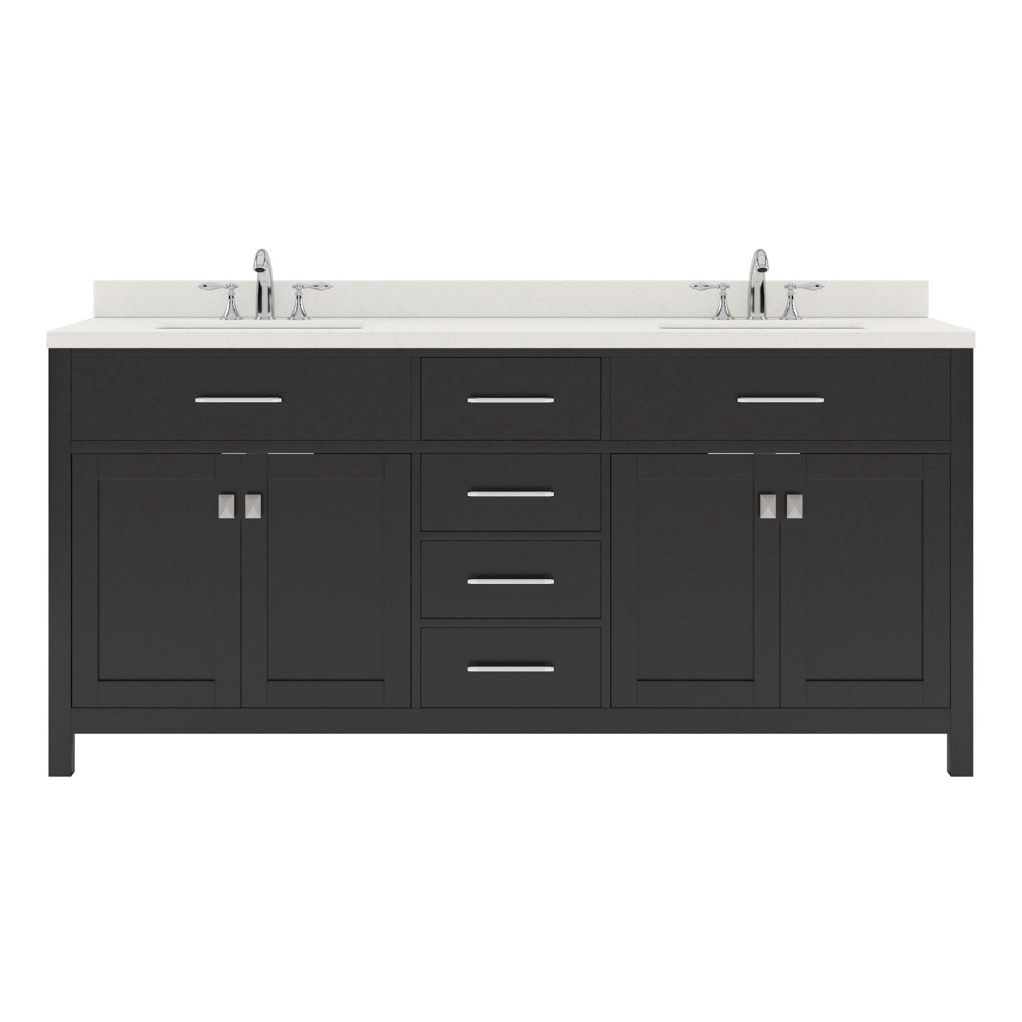 MD-2072-DWQRO-ES Espresso Caroline 72" Double Bath Vanity Set with Dazzle White Quartz Top & Oval Double Centered Basin