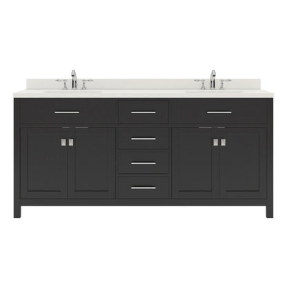 MD-2072-DWQRO-ES Espresso Caroline 72" Double Bath Vanity Set with Dazzle White Quartz Top & Oval Double Centered Basin