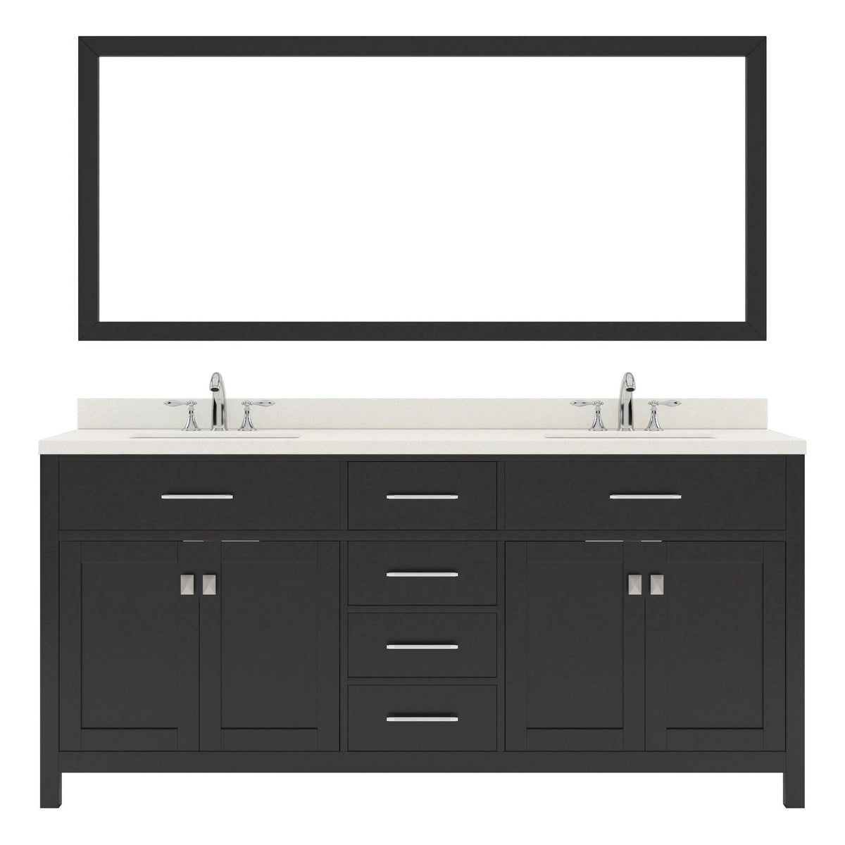 MD-2072-DWQRO-Espresso Caroline 72" Double Bath Vanity Set with Dazzle White Quartz Top & Oval Double Centered Basin, Mirror