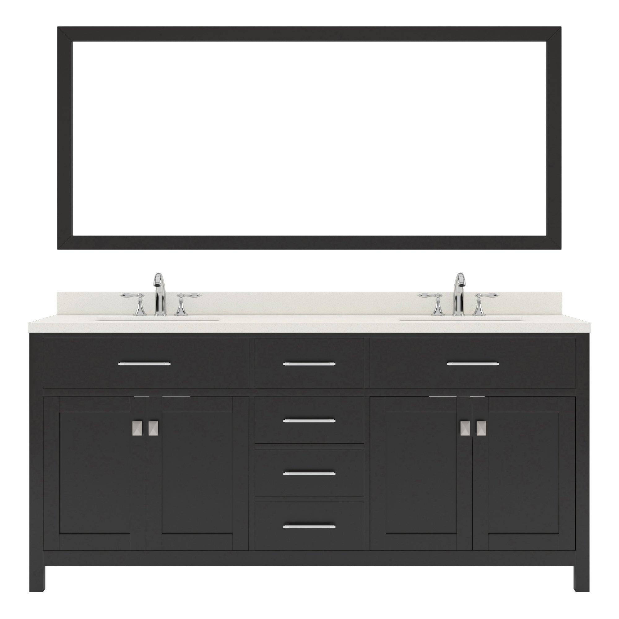 MD-2072-DWQRO-Espresso Caroline 72" Double Bath Vanity Set with Dazzle White Quartz Top & Oval Double Centered Basin, Mirror