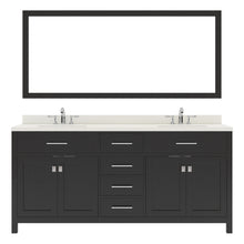 Load image into Gallery viewer, MD-2072-DWQRO-Espresso Caroline 72&quot; Double Bath Vanity Set with Dazzle White Quartz Top &amp; Oval Double Centered Basin, Mirror